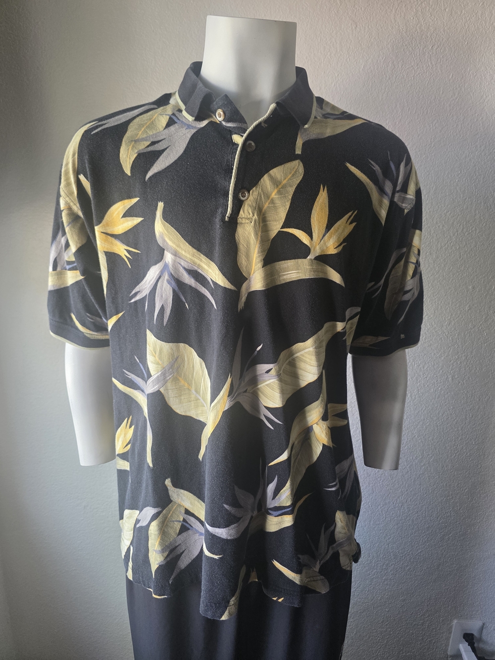 Men's Polo Resort Wear with Yellow Tropical Leaf Print
